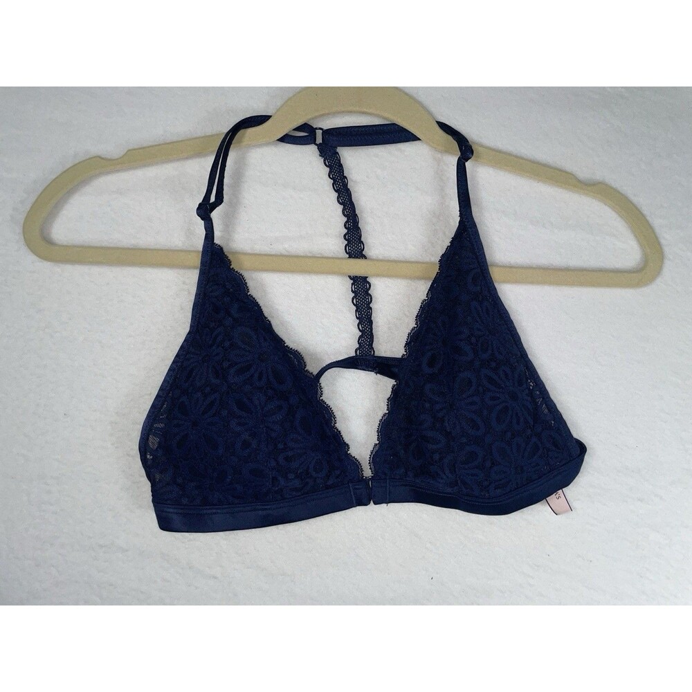 VS Victoria's Secret Bralette Bra Navy Lace Feminine Front Close M Cottagecore